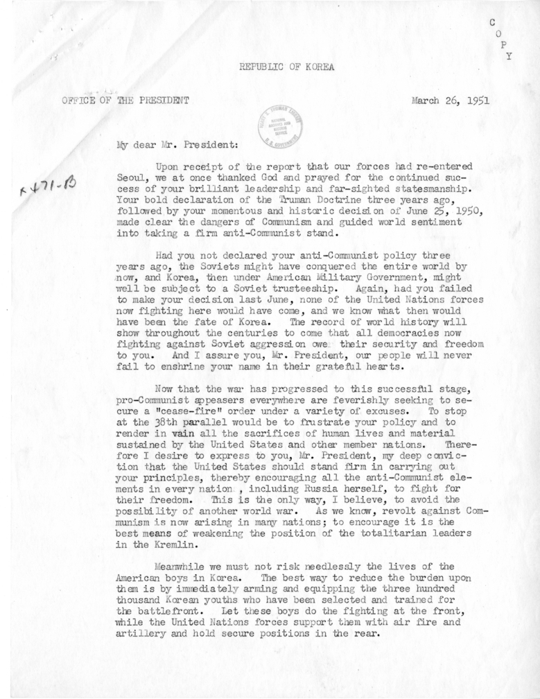 William D. Hassett to Dean Acheson, With Attachments