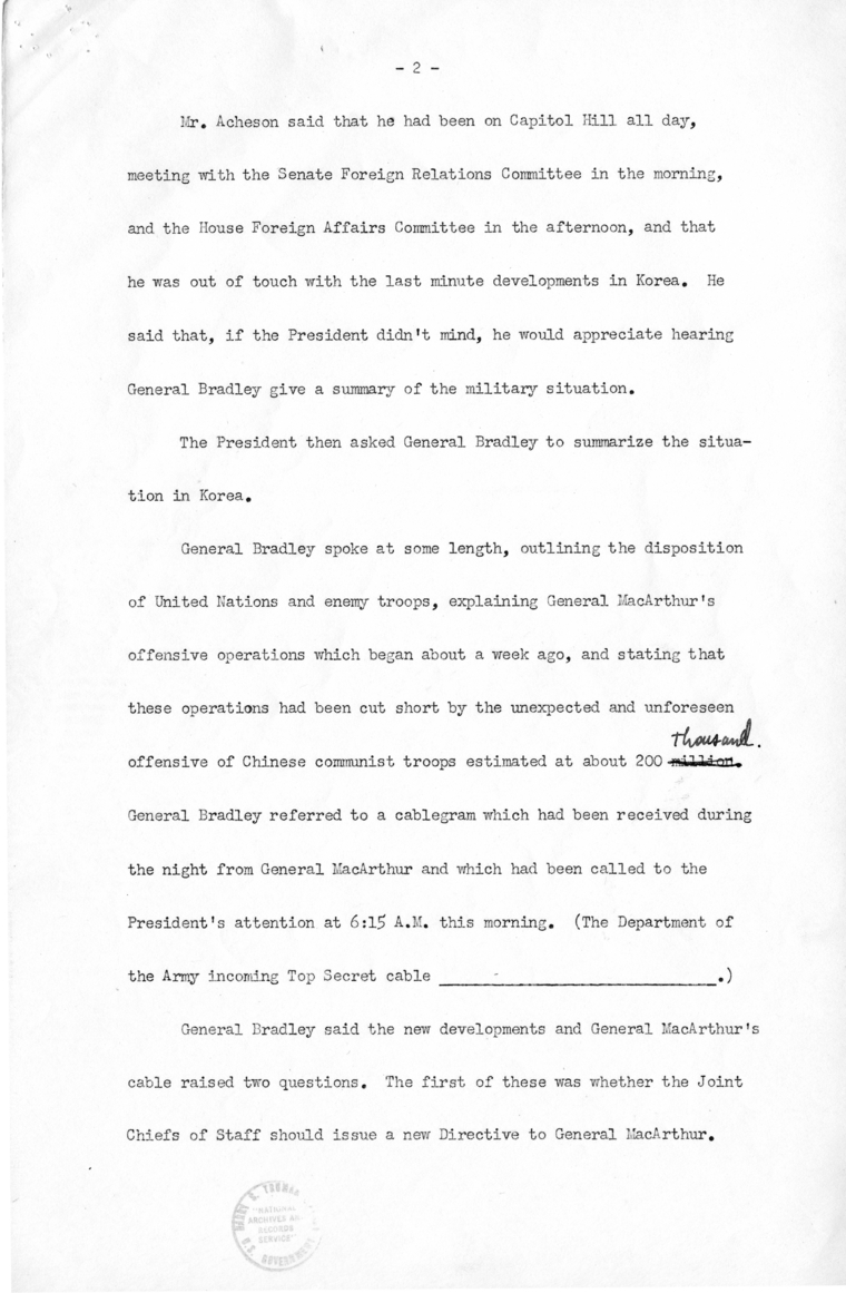 Minutes of the National Security Council Meeting with Harry S. Truman