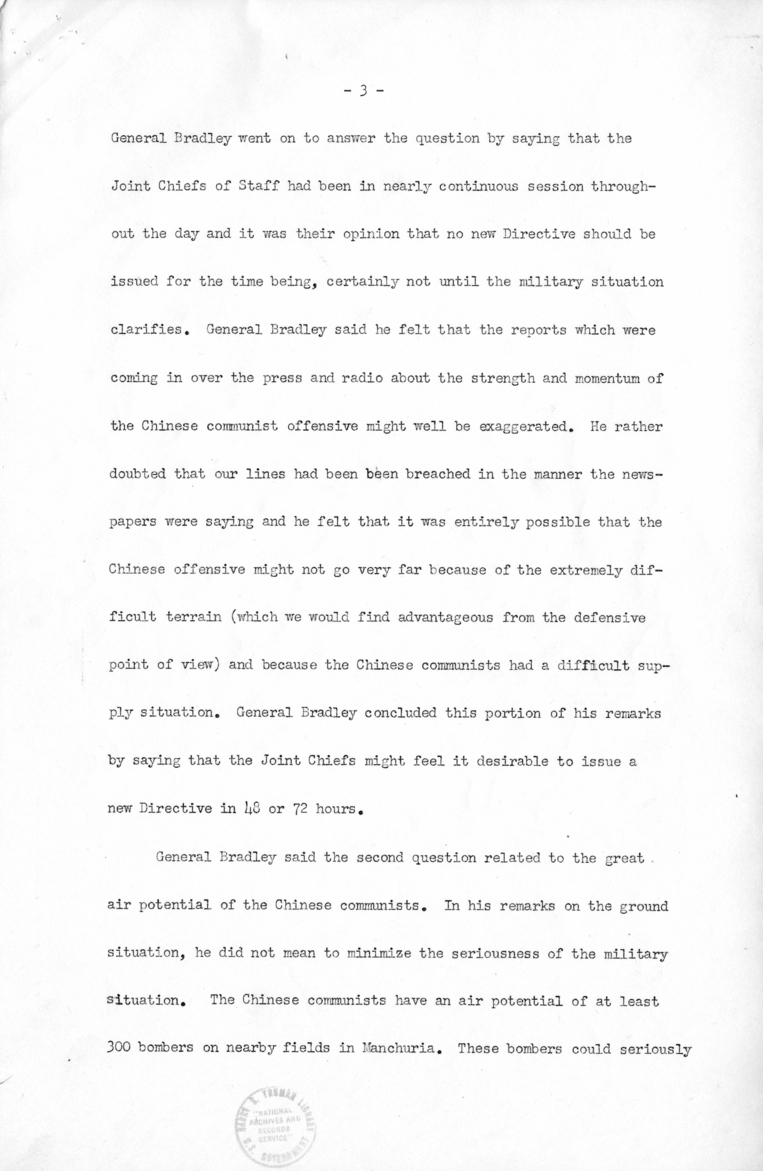 Minutes of the National Security Council Meeting with Harry S. Truman