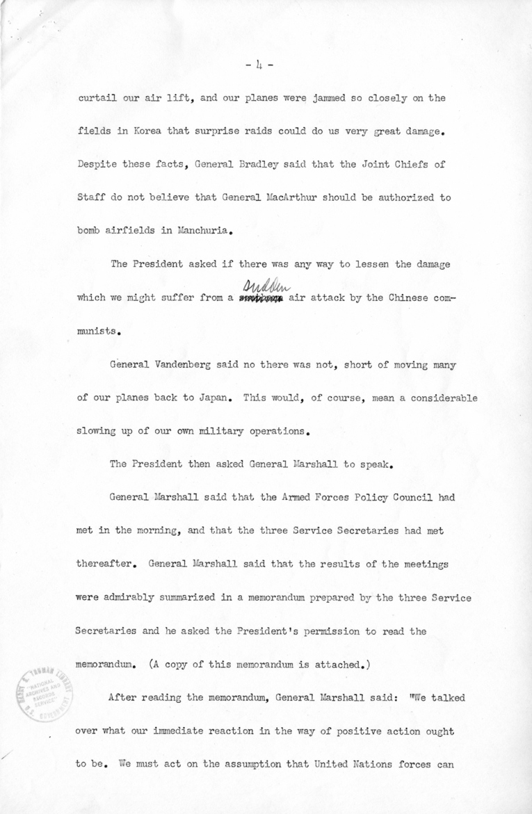 Minutes of the National Security Council Meeting with Harry S. Truman