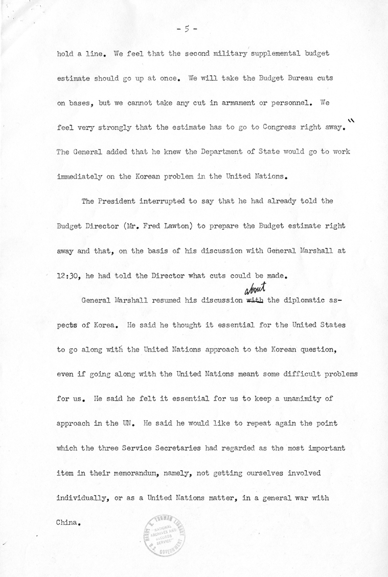 Minutes of the National Security Council Meeting with Harry S. Truman