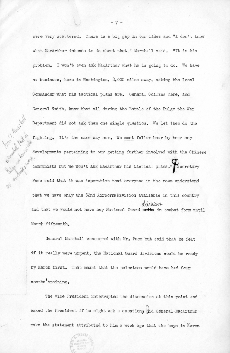 Minutes of the National Security Council Meeting with Harry S. Truman