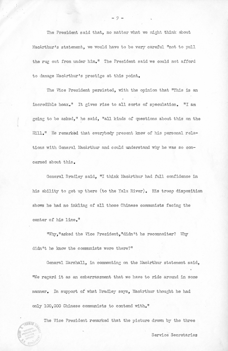 Minutes of the National Security Council Meeting with Harry S. Truman