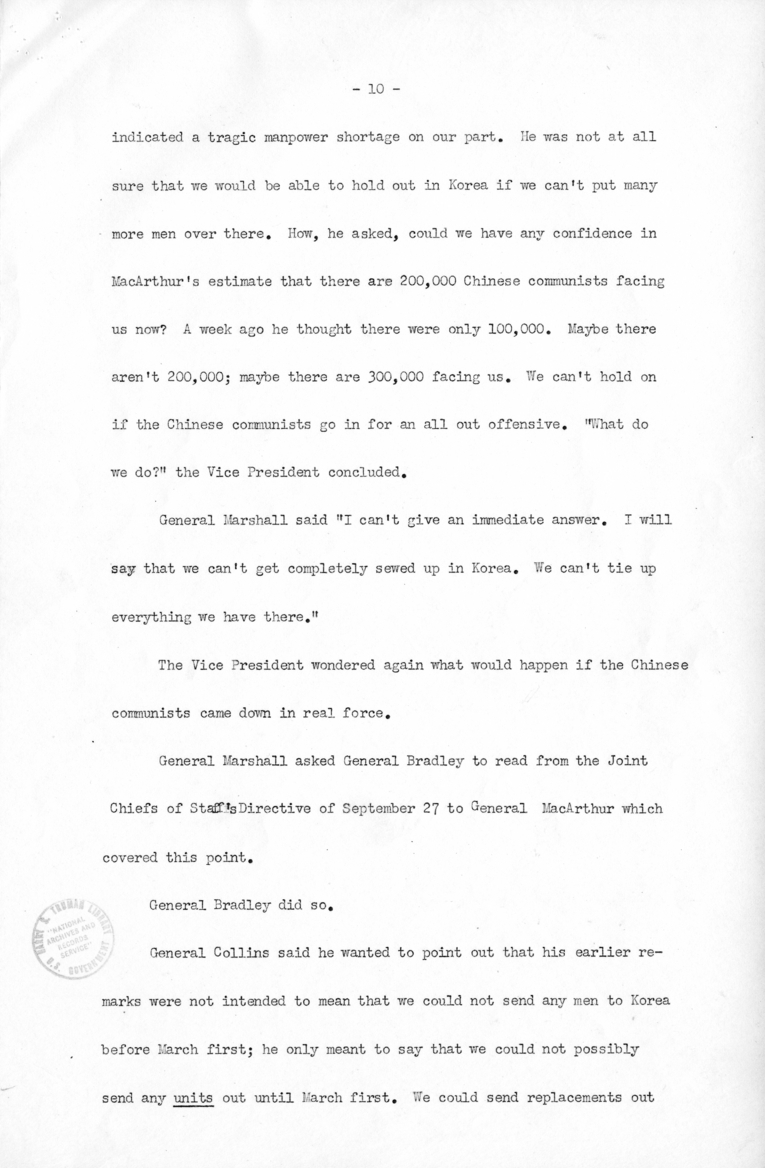 Minutes of the National Security Council Meeting with Harry S. Truman