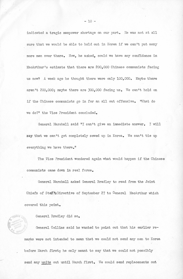 Minutes of the National Security Council Meeting with Harry S. Truman