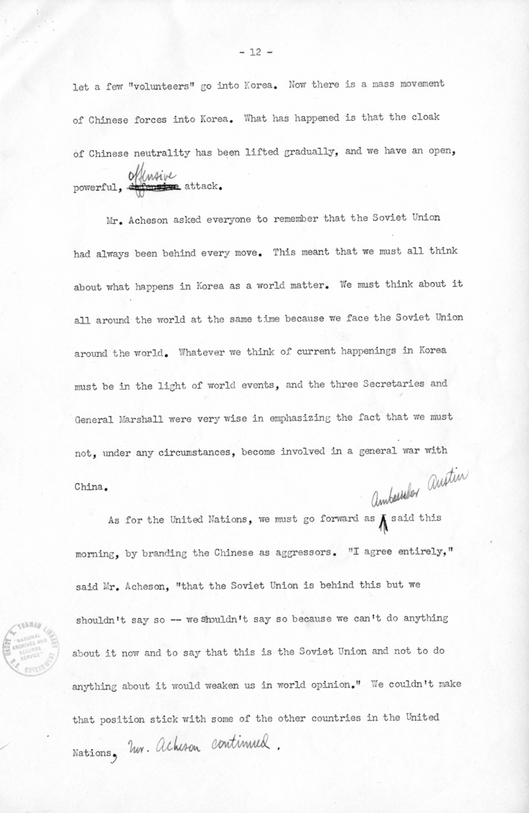 Minutes of the National Security Council Meeting with Harry S. Truman