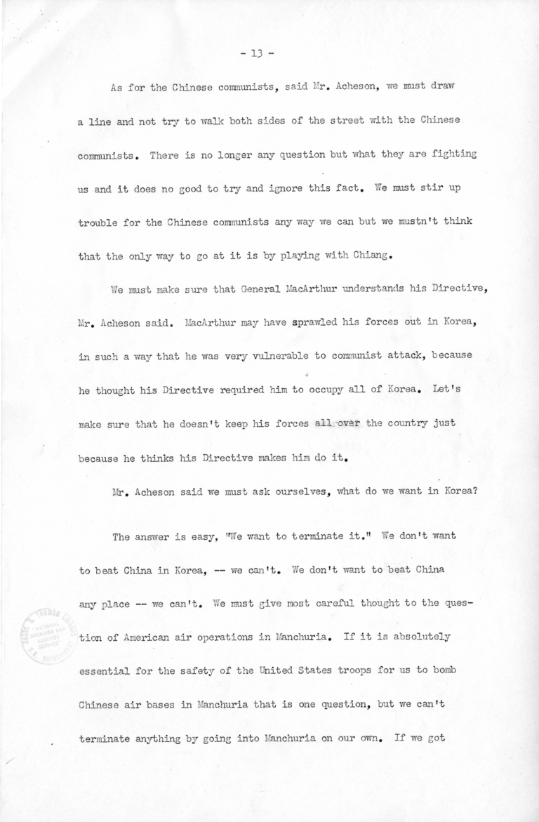 Minutes of the National Security Council Meeting with Harry S. Truman