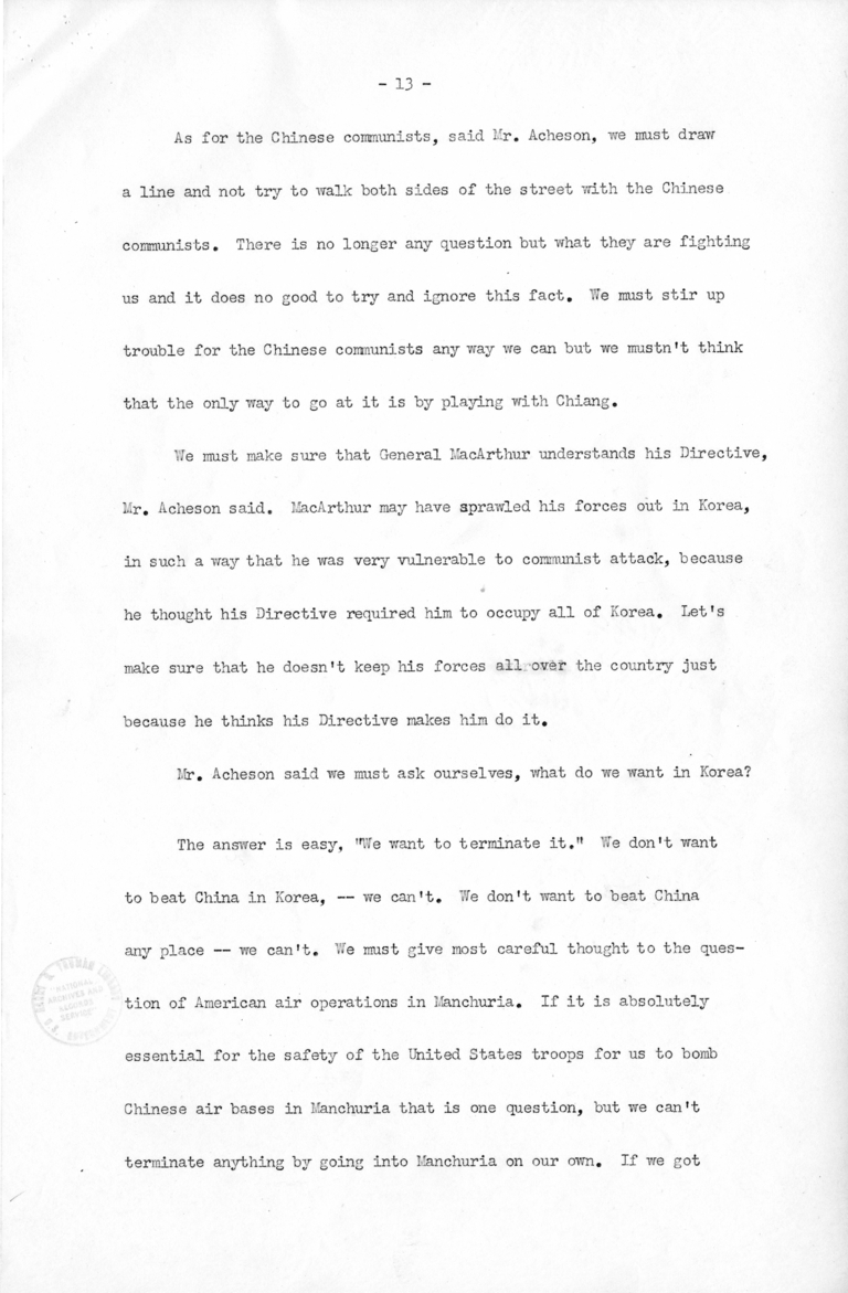 Minutes of the National Security Council Meeting with Harry S. Truman