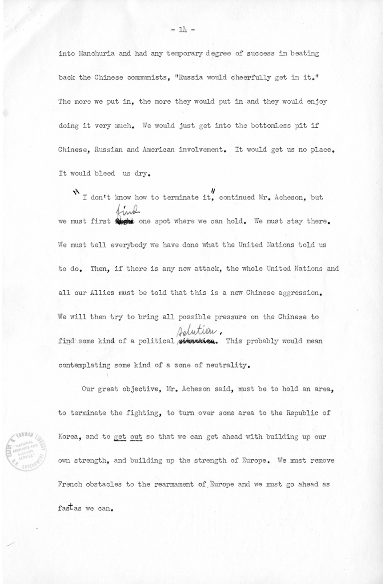 Minutes of the National Security Council Meeting with Harry S. Truman