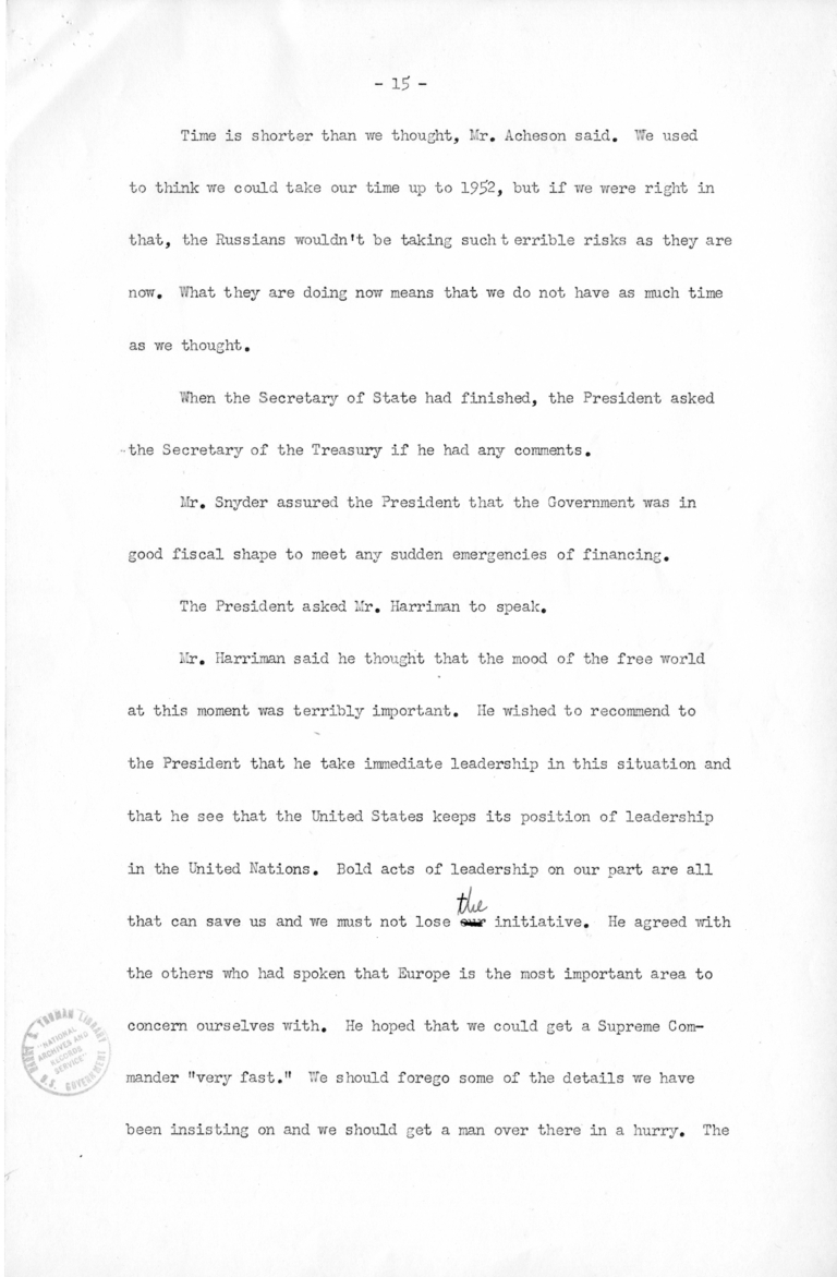 Minutes of the National Security Council Meeting with Harry S. Truman