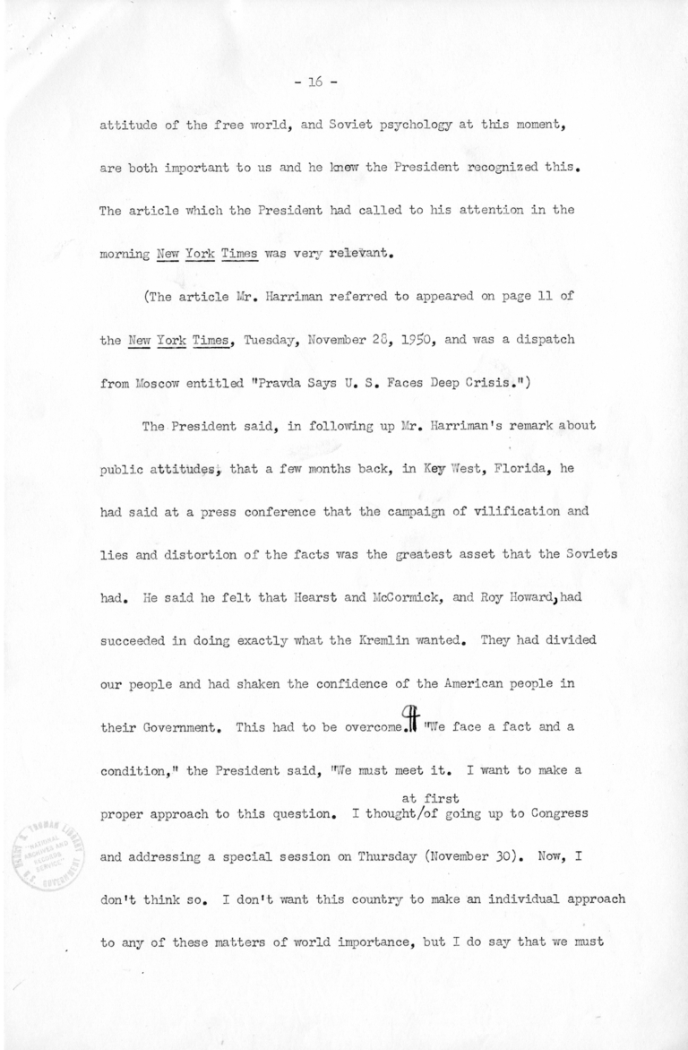 Minutes of the National Security Council Meeting with Harry S. Truman