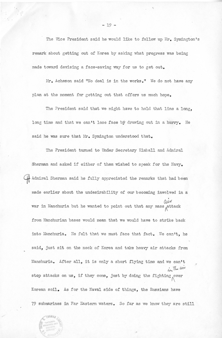 Minutes of the National Security Council Meeting with Harry S. Truman