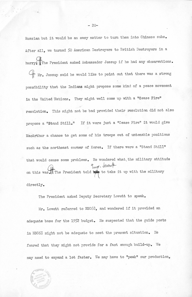 Minutes of the National Security Council Meeting with Harry S. Truman