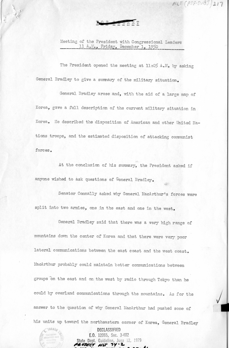 Minutes of Meeting with Congressional Leaders