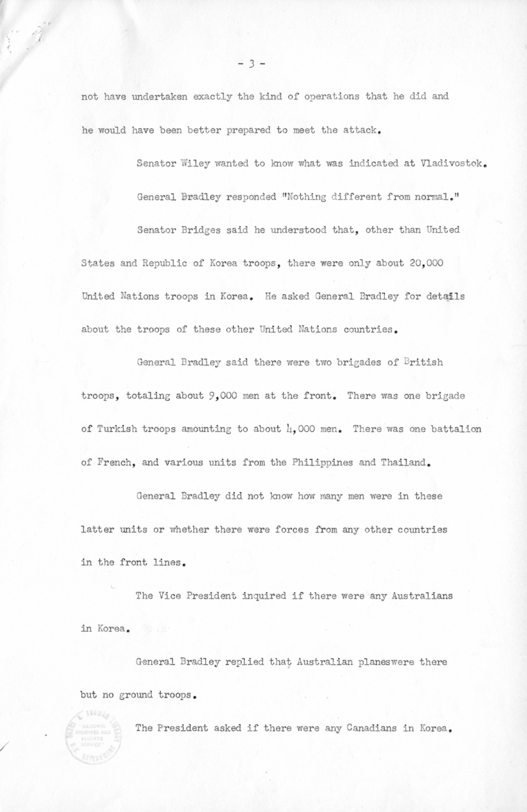 Minutes of Meeting with Congressional Leaders