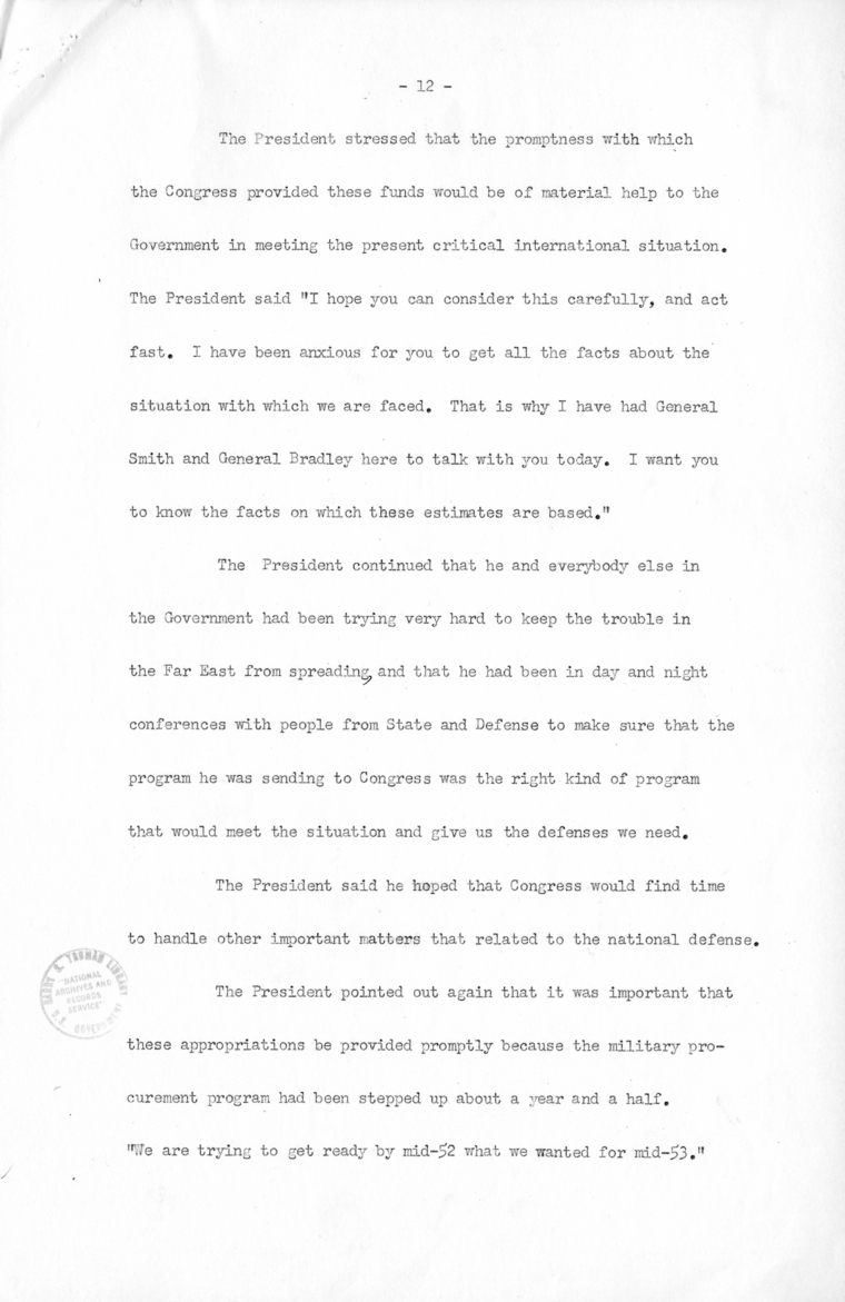 Minutes of Meeting with Congressional Leaders