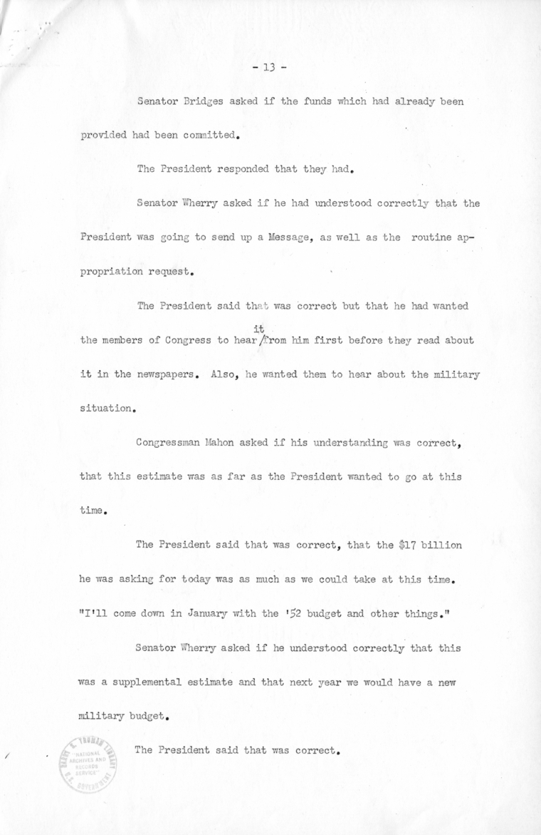 Minutes of Meeting with Congressional Leaders