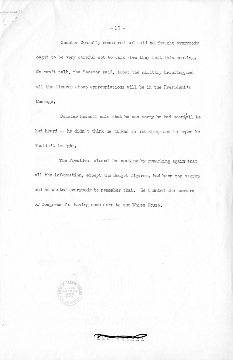 Minutes of Meeting with Congressional Leaders