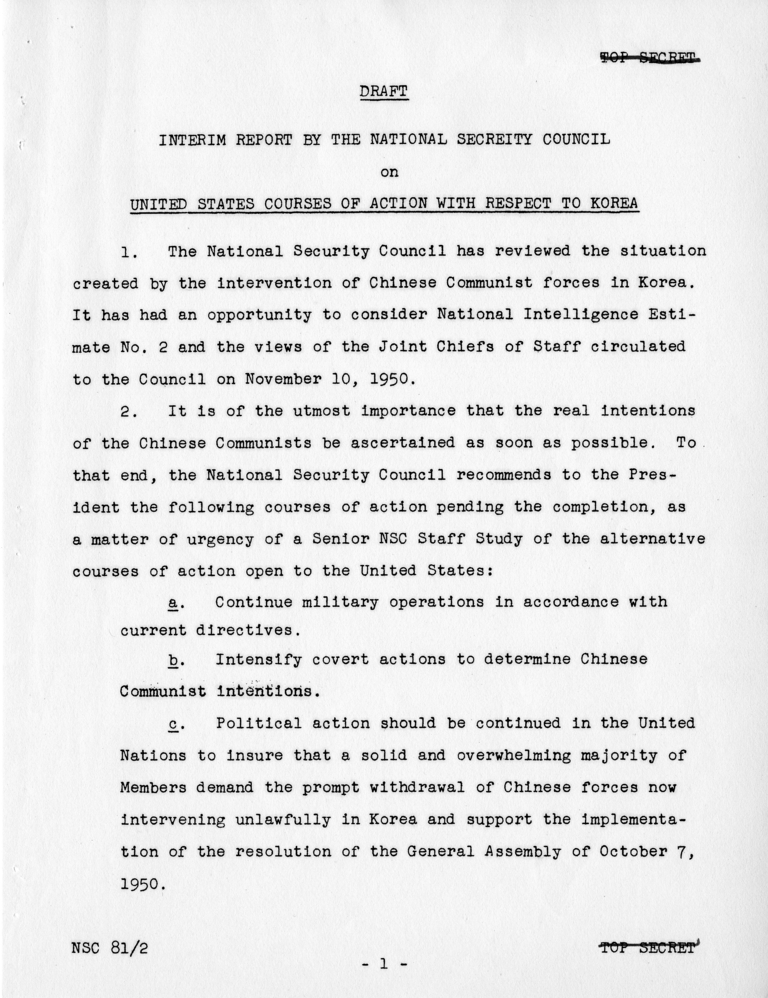 &quot;United States Courses of Action with Respect to Korea,&quot;, Report 81/2, James S. Lay, Jr. to National Security Council
