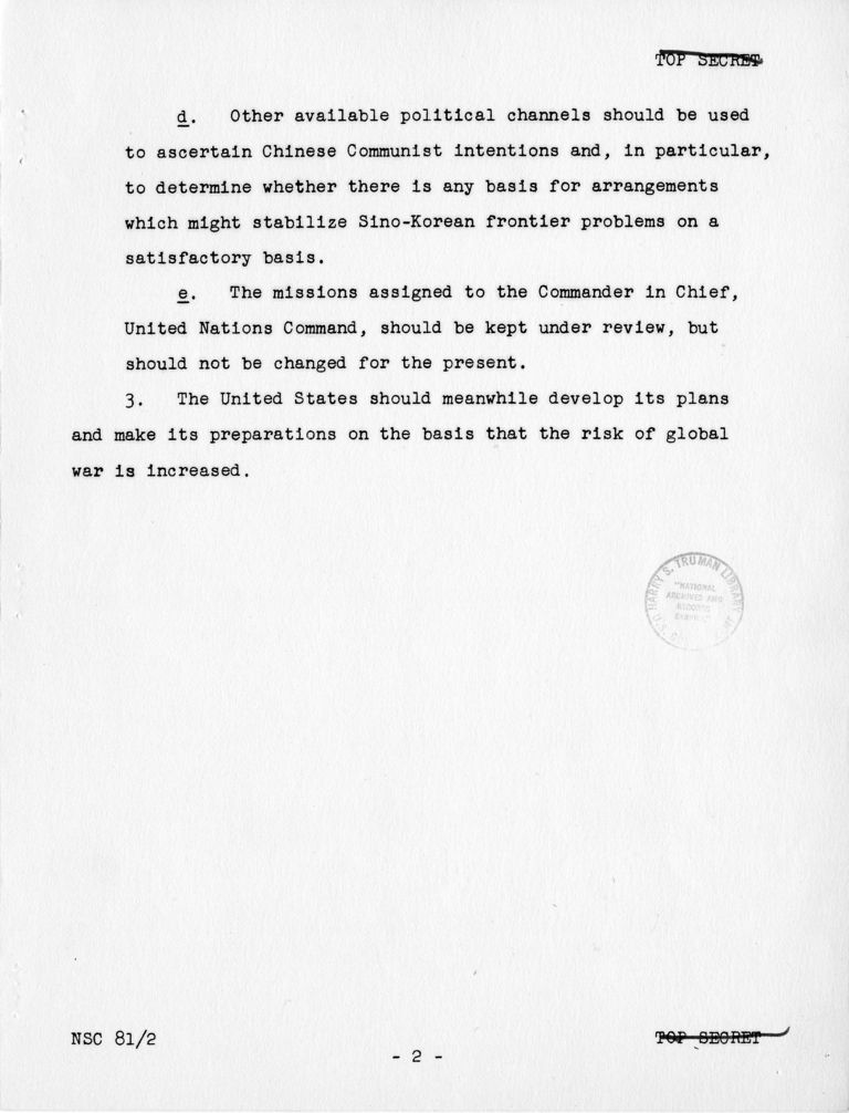 &quot;United States Courses of Action with Respect to Korea,&quot;, Report 81/2, James S. Lay, Jr. to National Security Council