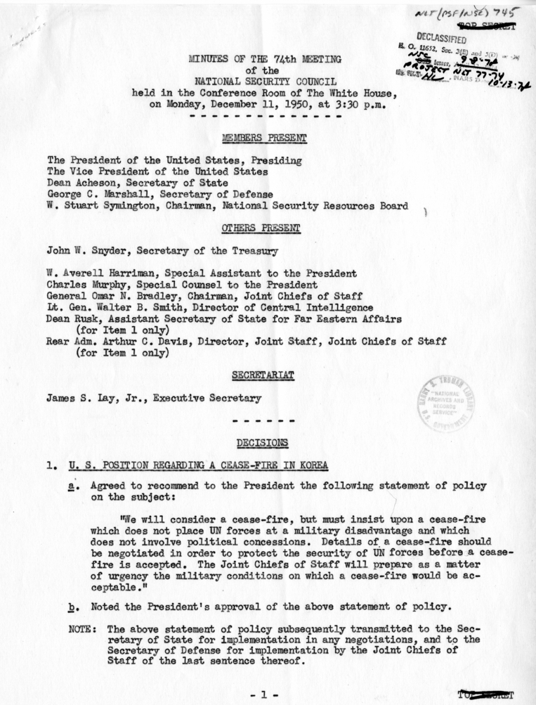 Minutes of National Security Council Meeting