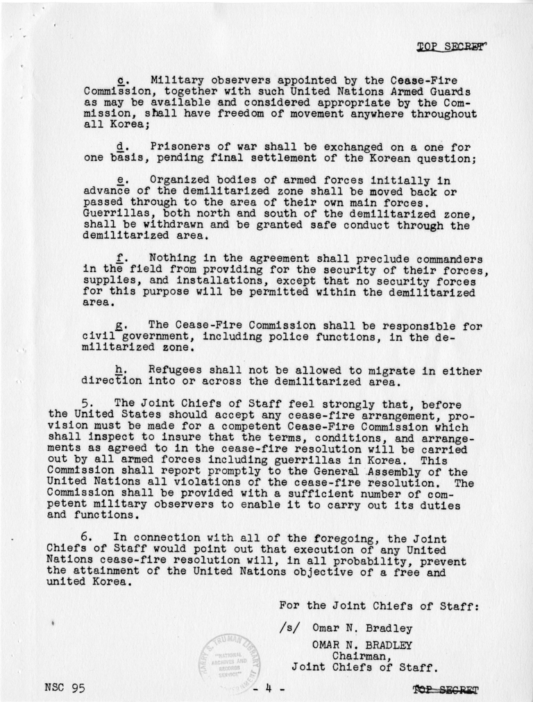 &quot;United States Position Regarding a Cease-Fire in Korea,&quot; National Security Council Report #95