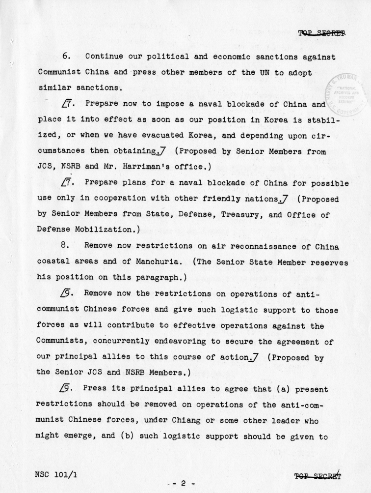 "United States Action to Counter Chinese Communist Aggression," National Security Council Report 101/1