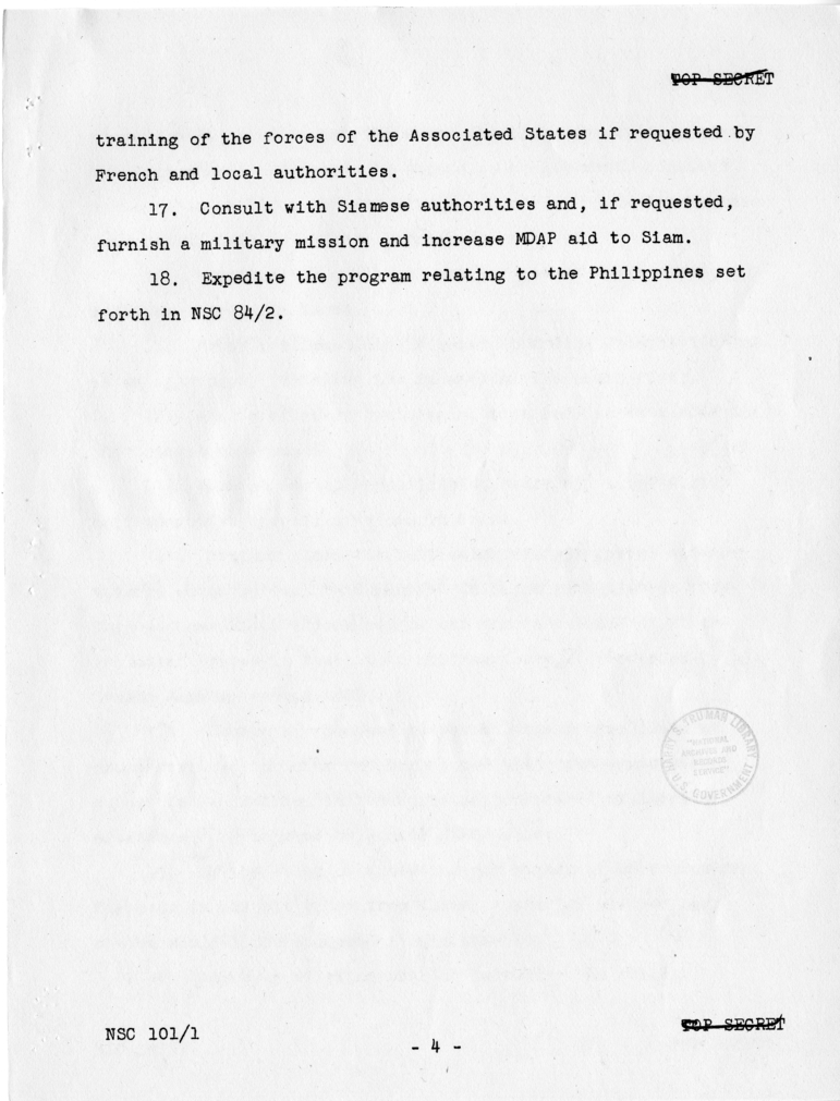 "United States Action to Counter Chinese Communist Aggression," National Security Council Report 101/1