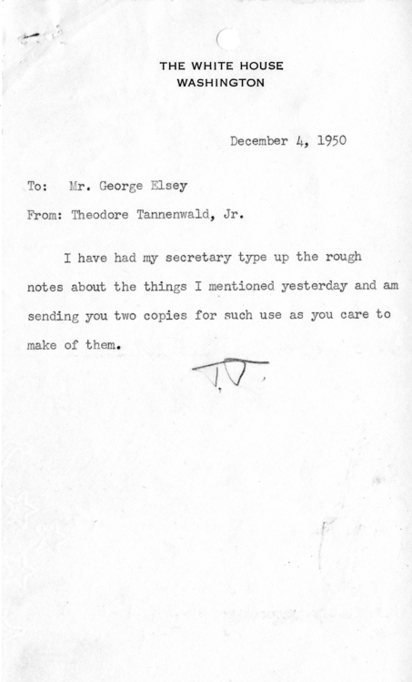 Theodore Tannenwald, Jr., to George Elsey, with attachment