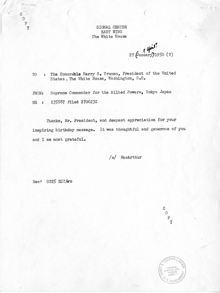 Correspondence between Harry S. Truman and Douglas MacArthur