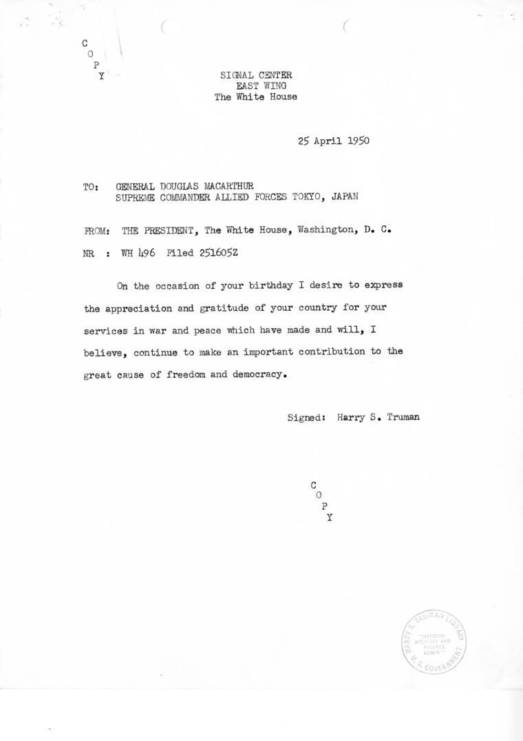 Correspondence between Harry S. Truman and Douglas MacArthur