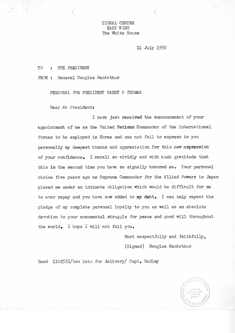 Correspondence between Harry S. Truman and Douglas MacArthur