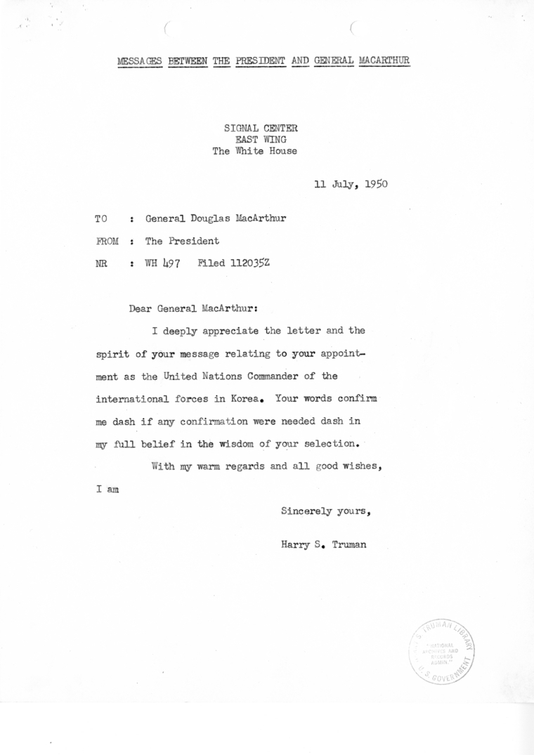 Correspondence between Harry S. Truman and Douglas MacArthur