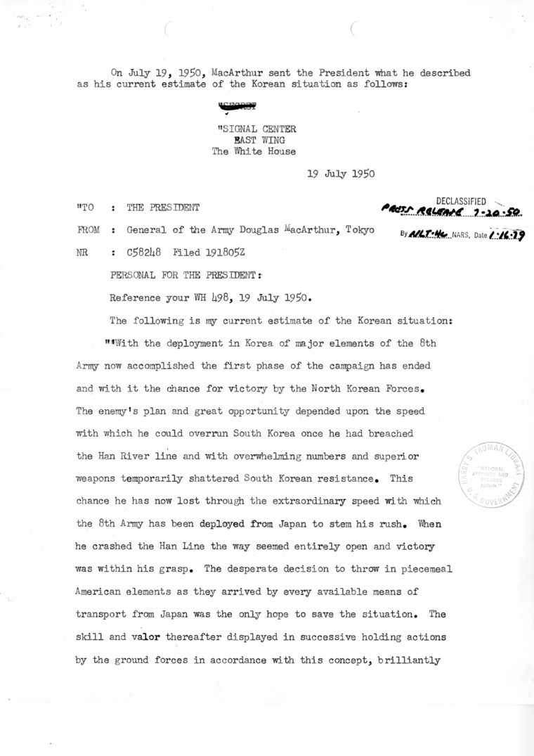 Correspondence between Harry S. Truman and Douglas MacArthur
