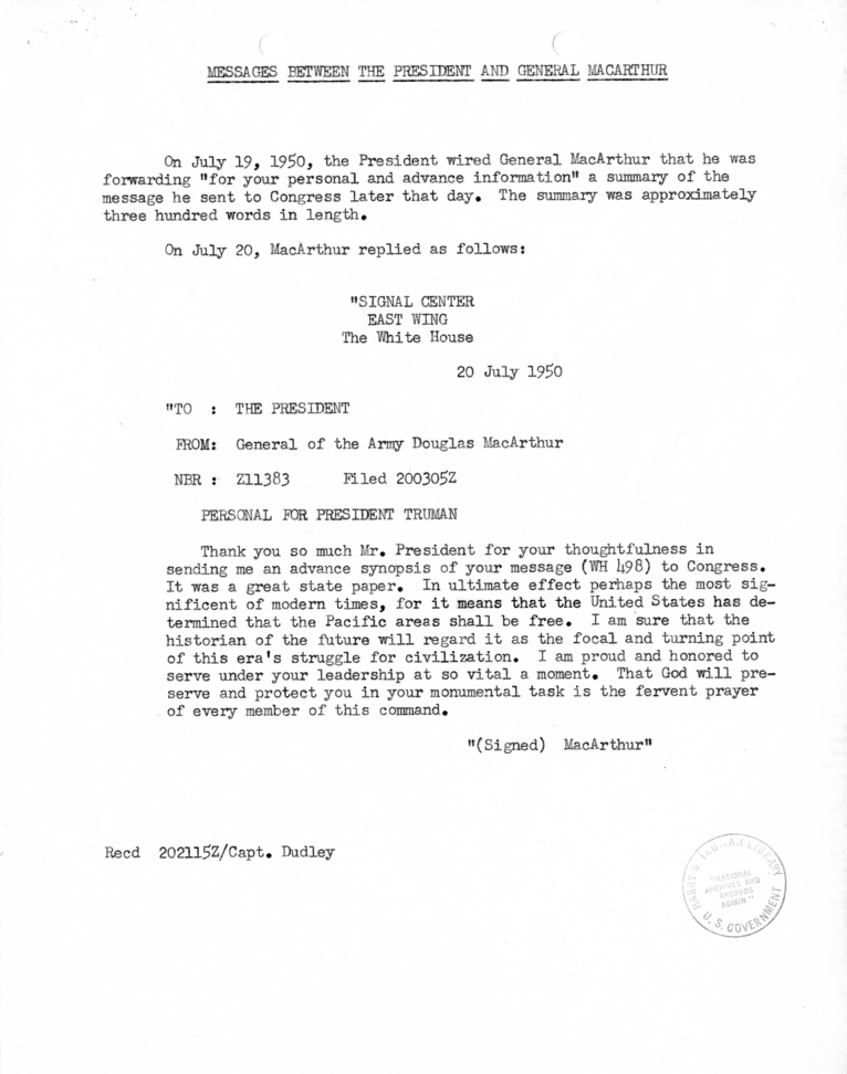 Correspondence between Harry S. Truman and Douglas MacArthur