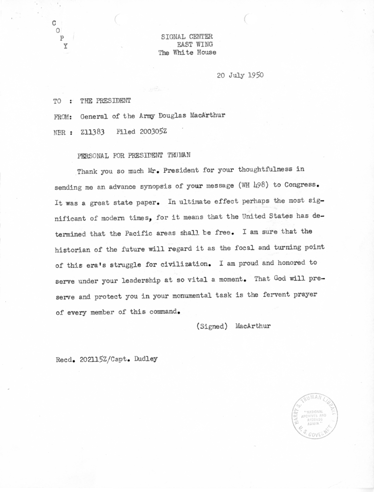 Correspondence between Harry S. Truman and Douglas MacArthur