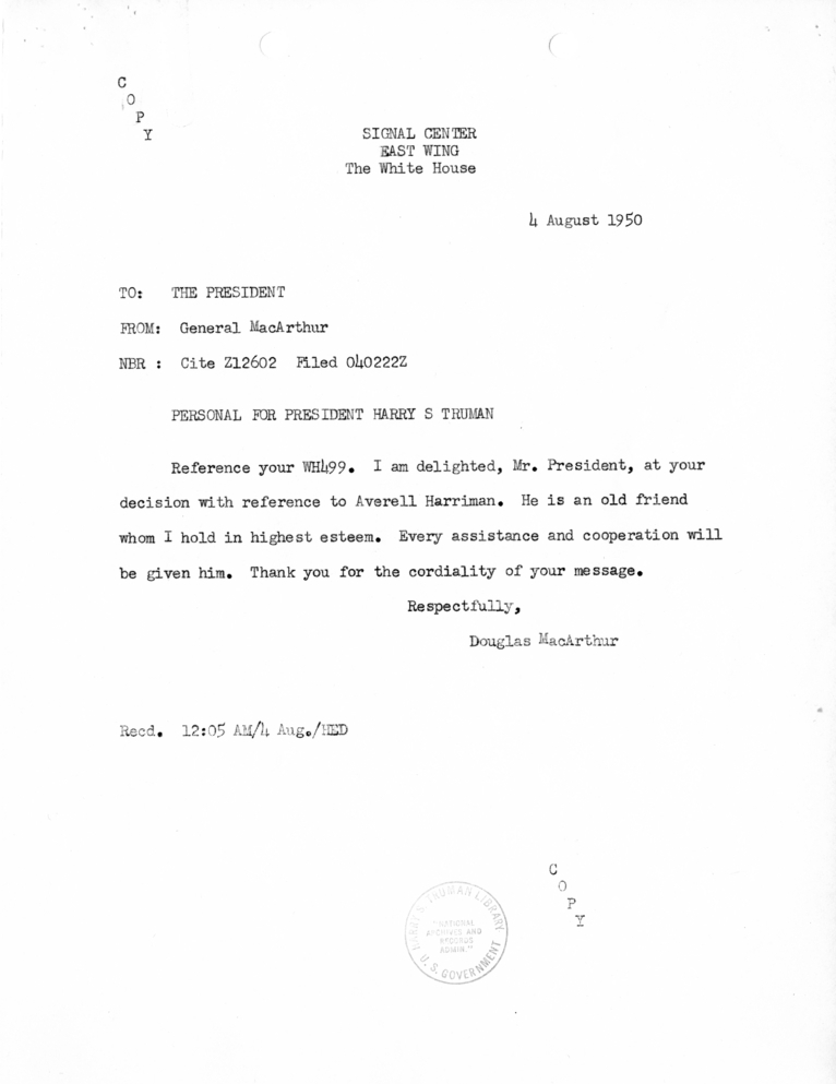 Correspondence between Harry S. Truman and Douglas MacArthur