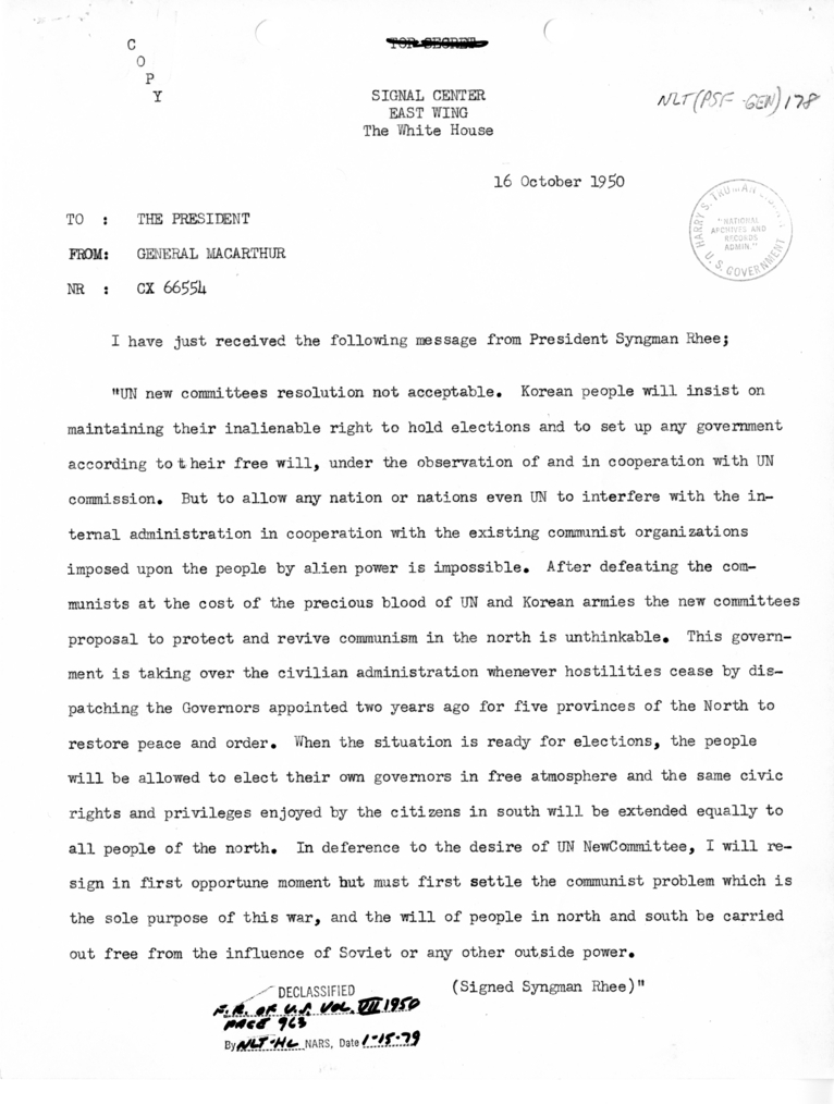 Correspondence between Harry S. Truman and Douglas MacArthur