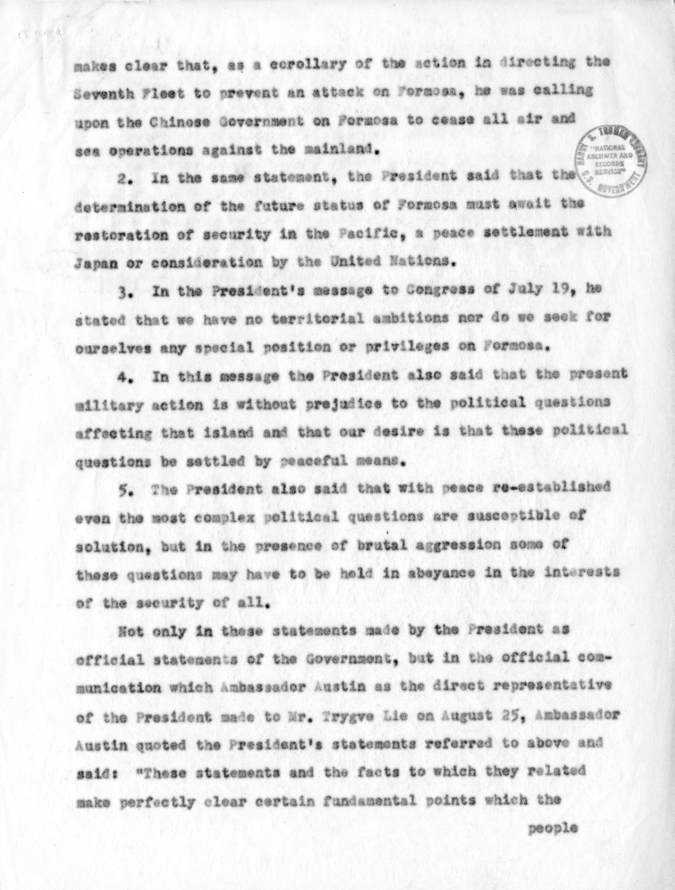 Anonymous Statement Regarding General Douglas MacArthur&#039;s Statement on Formosa