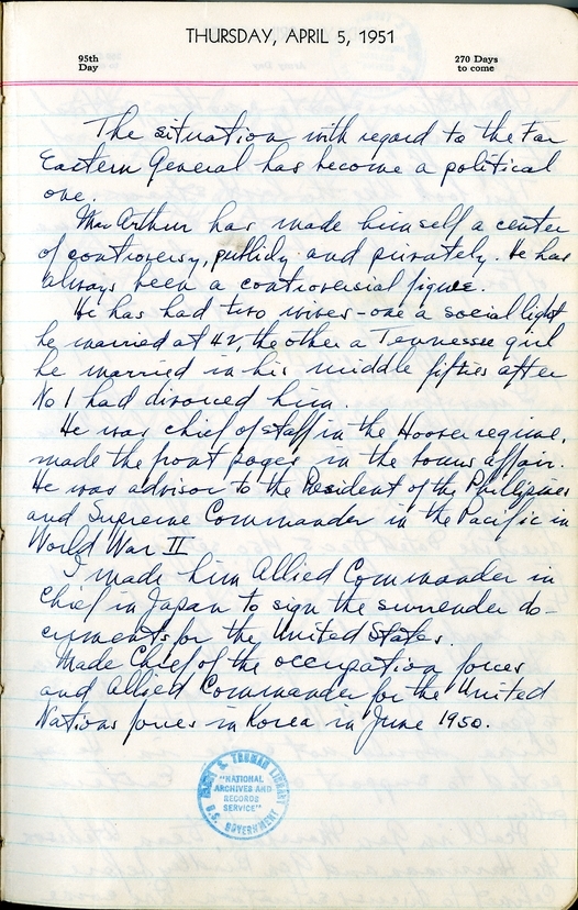 Diary Entry of Harry S. Truman