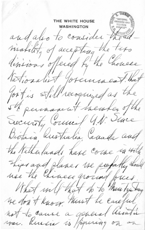Handwritten Note by Harry S. Truman