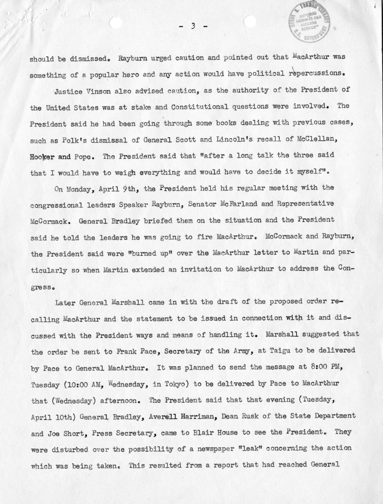 Memorandum, "The MacArthur Dismissal"