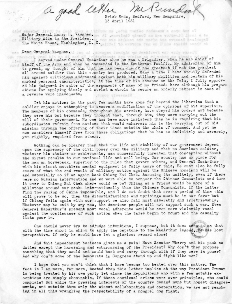 Correspondence Between Harry S. Truman, Harry Vaughan, and Leslie Skerry