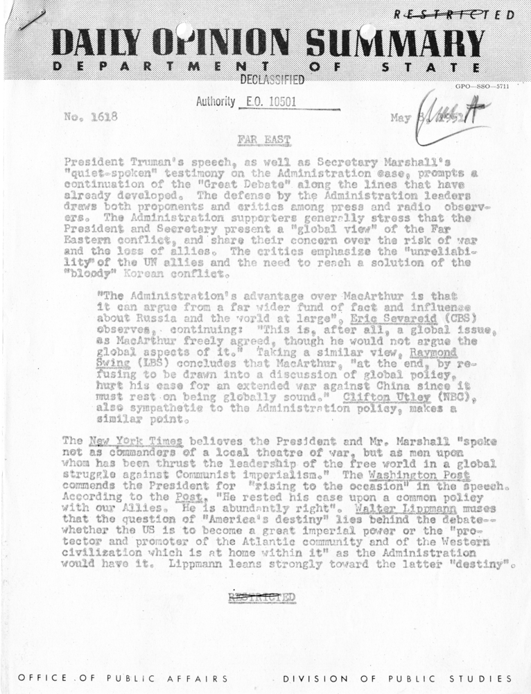 Department of State Daily Opinion Summary