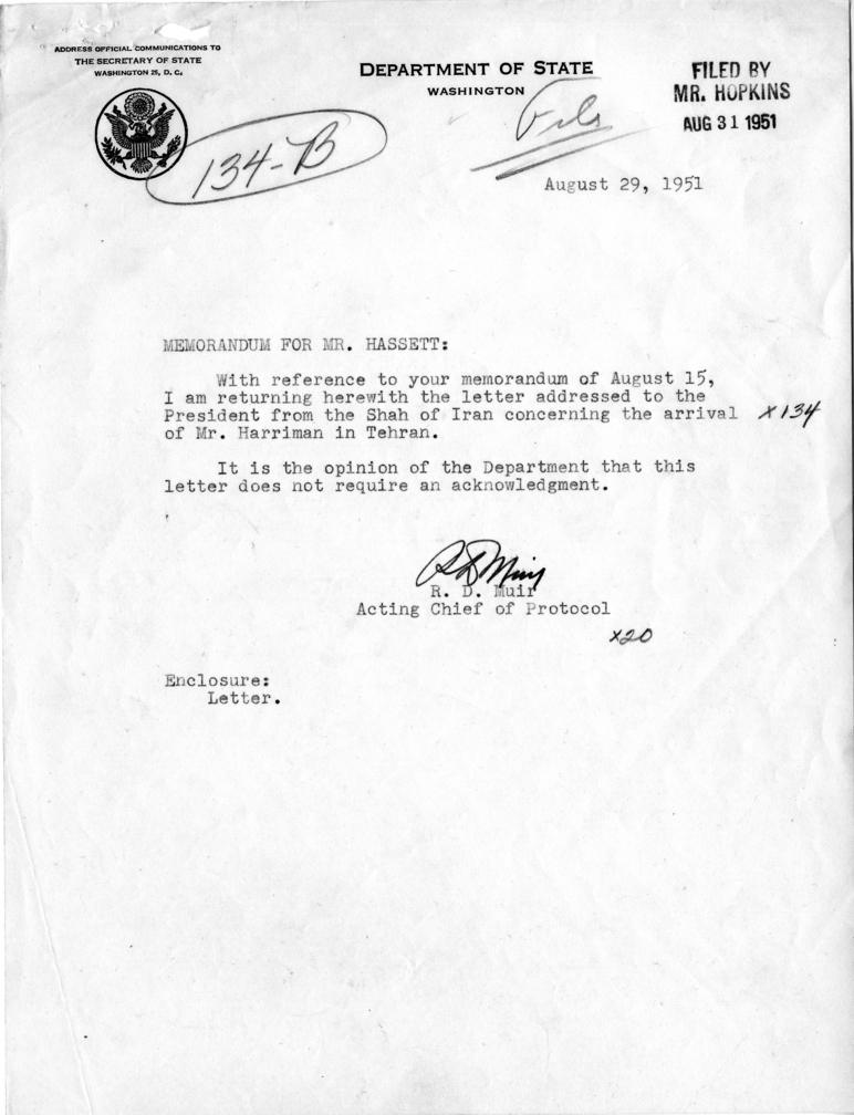 President Harry S. Truman to Averell Harriman, with Related Material