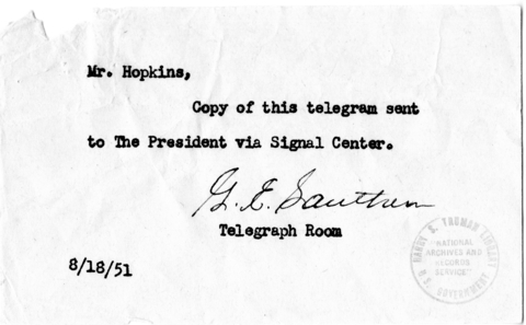 Telegram from Henry Grady to Secretary of State Dean Acheson