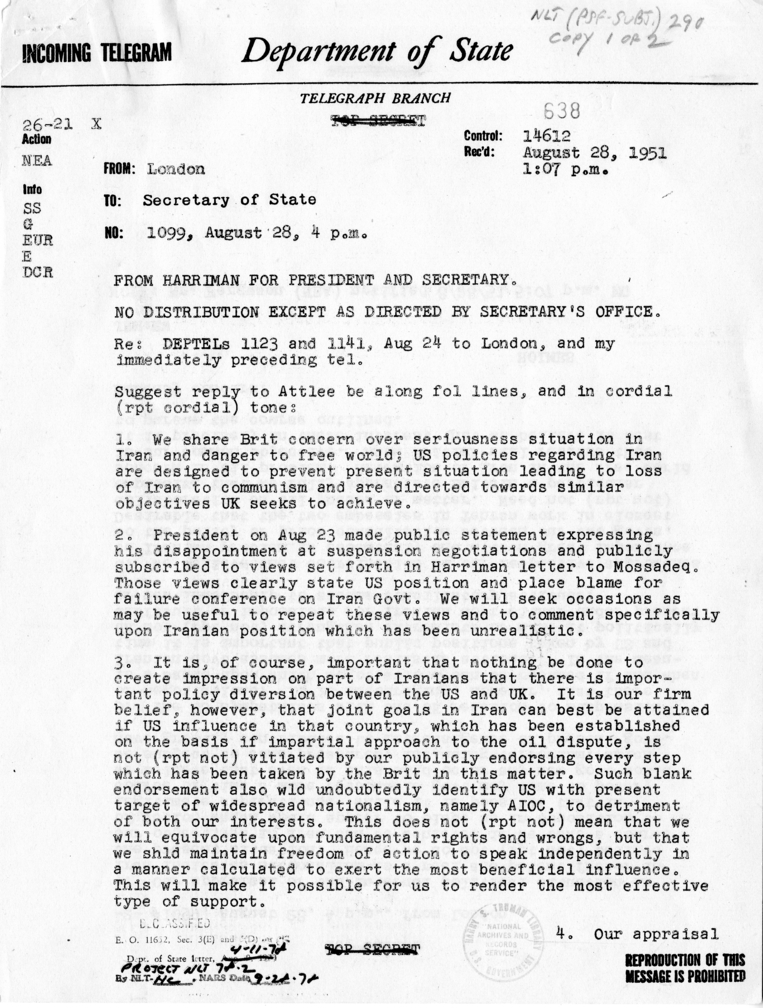 Telegram from Julius Holmes to Secretary of State Dean Acheson, 1:07 p.m.