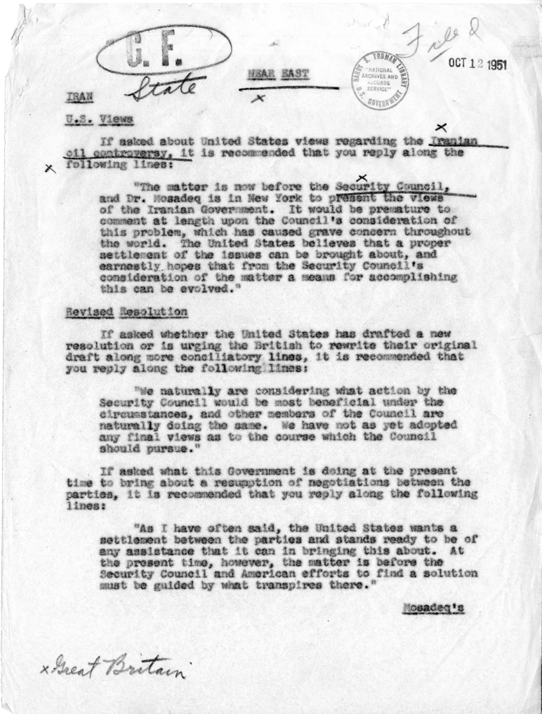 Memorandum, "Near East, Iran, U.S. Views"