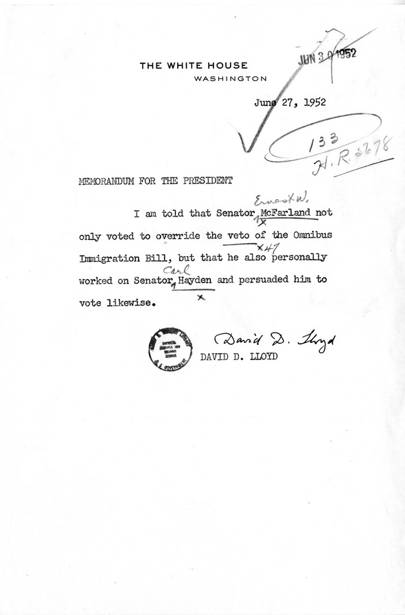 Memorandum from David Lloyd to President Harry S. Truman