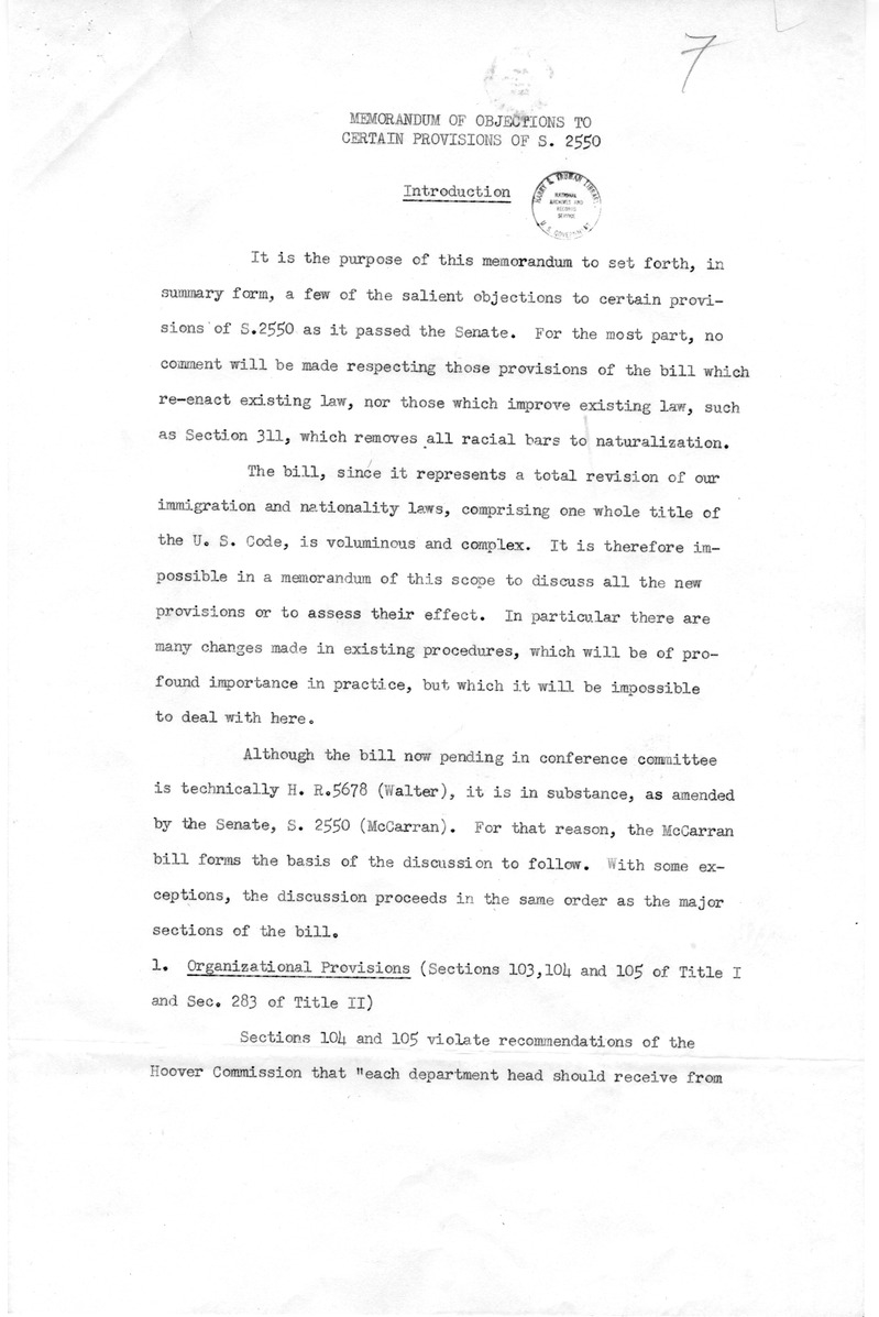 Correspondence Between Representative Emanuel Celler and President Harry S. Truman, with Related Material